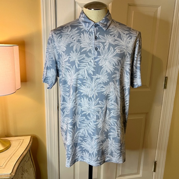 GUC Men's Travis Mathew Blue & White Floral Sea Journey Polo Shirt Size LARGE - Picture 2 of 3